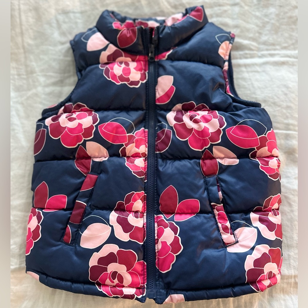Old Navy Kids Girl Vest Floral Pink and Navy Blue Zipper Vest Fall Size 5T Girls
